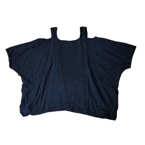 Nomad Womens XL Black Cold Shoulder Batwing Sleeve Oversized Blouse Top Cotton